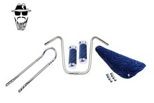 Juego de manillar en U original Lowrider 16" para bicicleta + asiento/agarres de terciopelo azul barra Sissy.