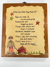 Vintage Wood Wall Plaque What Are Little Boys Made Of Poem Decor Boy Art Gift