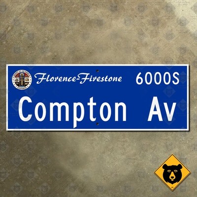Compton Avenue Florence-Firestone Los Angeles County street name road sign 27x10