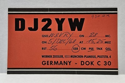 QSL Card Radio DJ2YW Germany, DOK: C3O, Werner Zeissler, Vintage Postcard
