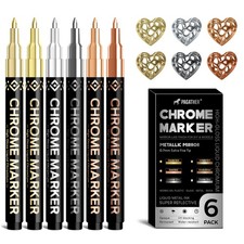 6 Colors Chrome Paint Markers, Permanent Mirror Liquid Chrome Pens for Plasti...