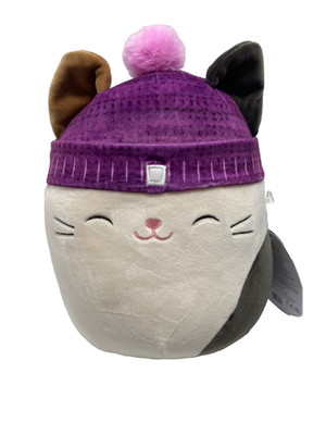 NWT Squishmallow CAM the Calico Cat Purple Beanie Hat 7'' Winter Squad 7-8  NEW
