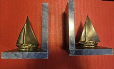 Vintage 1970s Gray Marble & Brass Sailboat Bo...