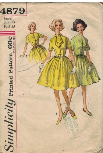 4879 Vintage Simplicity Sewing Pattern Junior Girls One Piece Dress Full Skirt Ebay