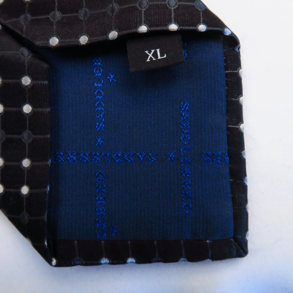Corbata de cuello Saddlebred negra gris a cuadros a lunares para hombre 64x3,5 XL larga elegante Foto 4 de 4