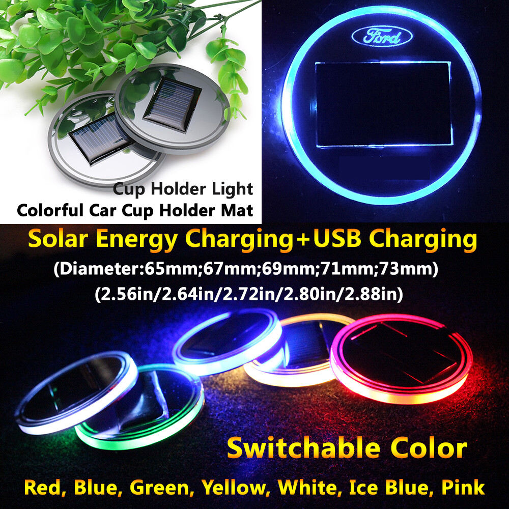 2pcs Solar Energy Cup Holder LED Car Part Light Lamp Parts For Ford Accessories