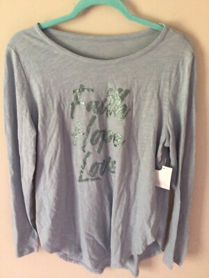 DAILY THREAD Women's Blue Shirt Size X-LARGE Long Sleeve Faith Hope Love  NWT