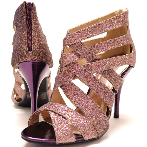 Nuevo Qupid Mujer Zapatos Formales Noche Bombas Tacones de aguja Baile de graduación Fiesta Fucsia Brillo - Imagen 7 de 11