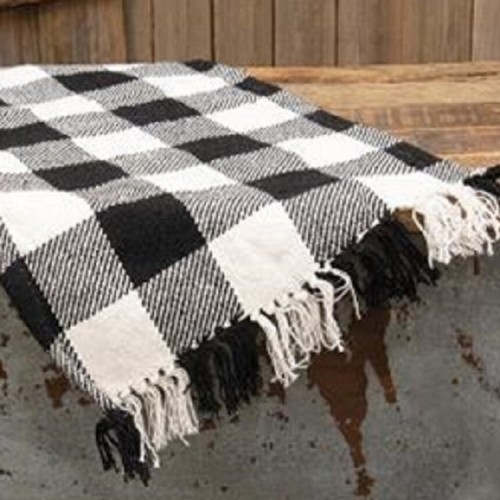 Buffalo Check Black and White with Fringed Ends 14x32" Farmhouse Table Runner