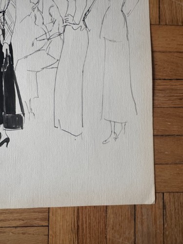 Rare Original Vintage Fashion Illustration Vogue 1950's Pen Ink OOAK 12 x 17 - Picture 8 of 10