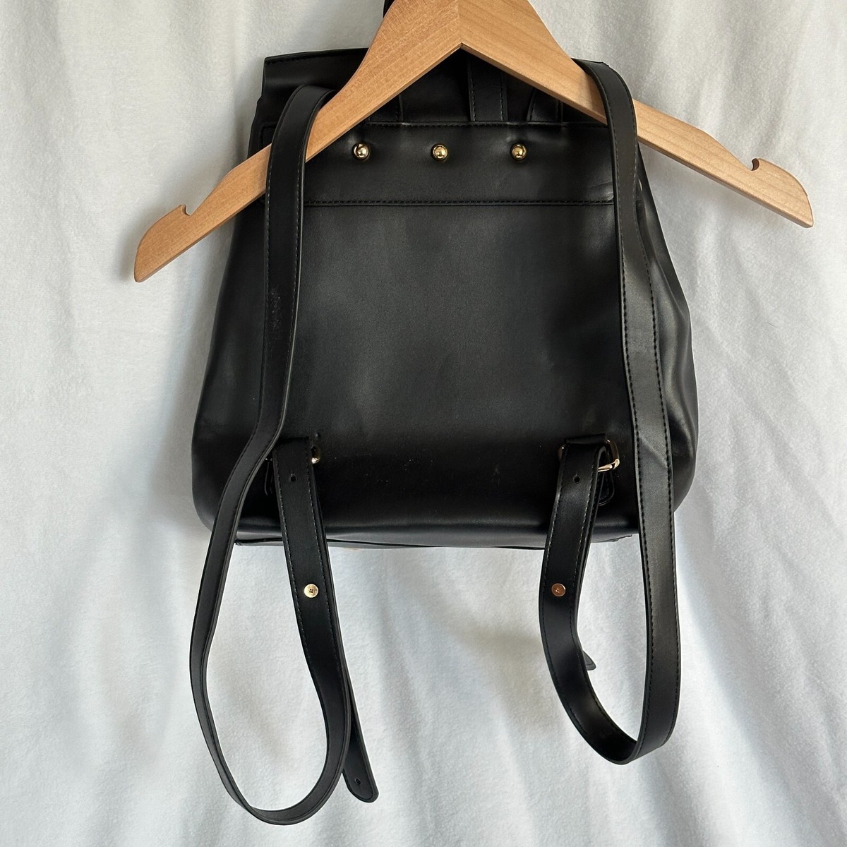 ASOS Backpack Drawstring Flap Vegan Leather Black Mini  display picture 1