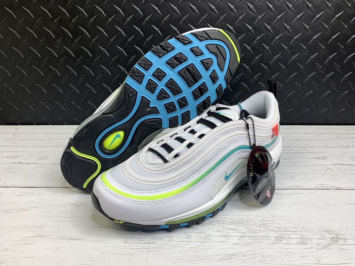 Nike Air Max 97 Worldwide Mens Size 10 White/Blue Fury/Black 
