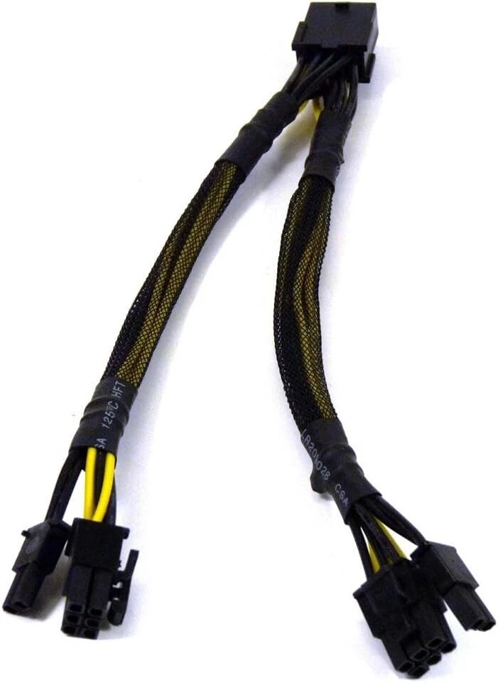 AYA 11-Inch 18AWG PCI-Express PCI-E 8-Pin Male to 2x PCI-E 6+2 Female Cable - Image 2 of 4