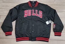 NWT UNK NBA Chicago Bulls Varsity Black Red Full-Snap Satin Jacket Men's M Med