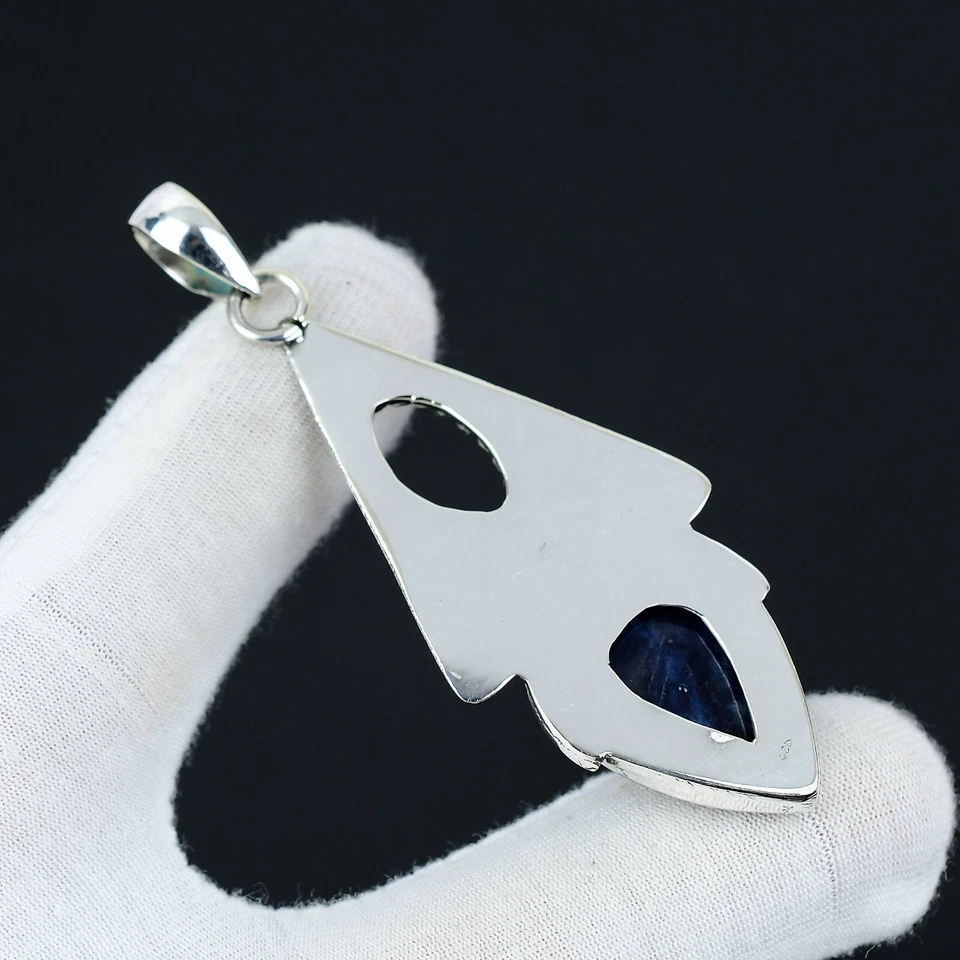 Sodalith Edelstein Anhänger Handgemacht 925 Sterling Silber Anhänger für Sie - Bild 2 von 4