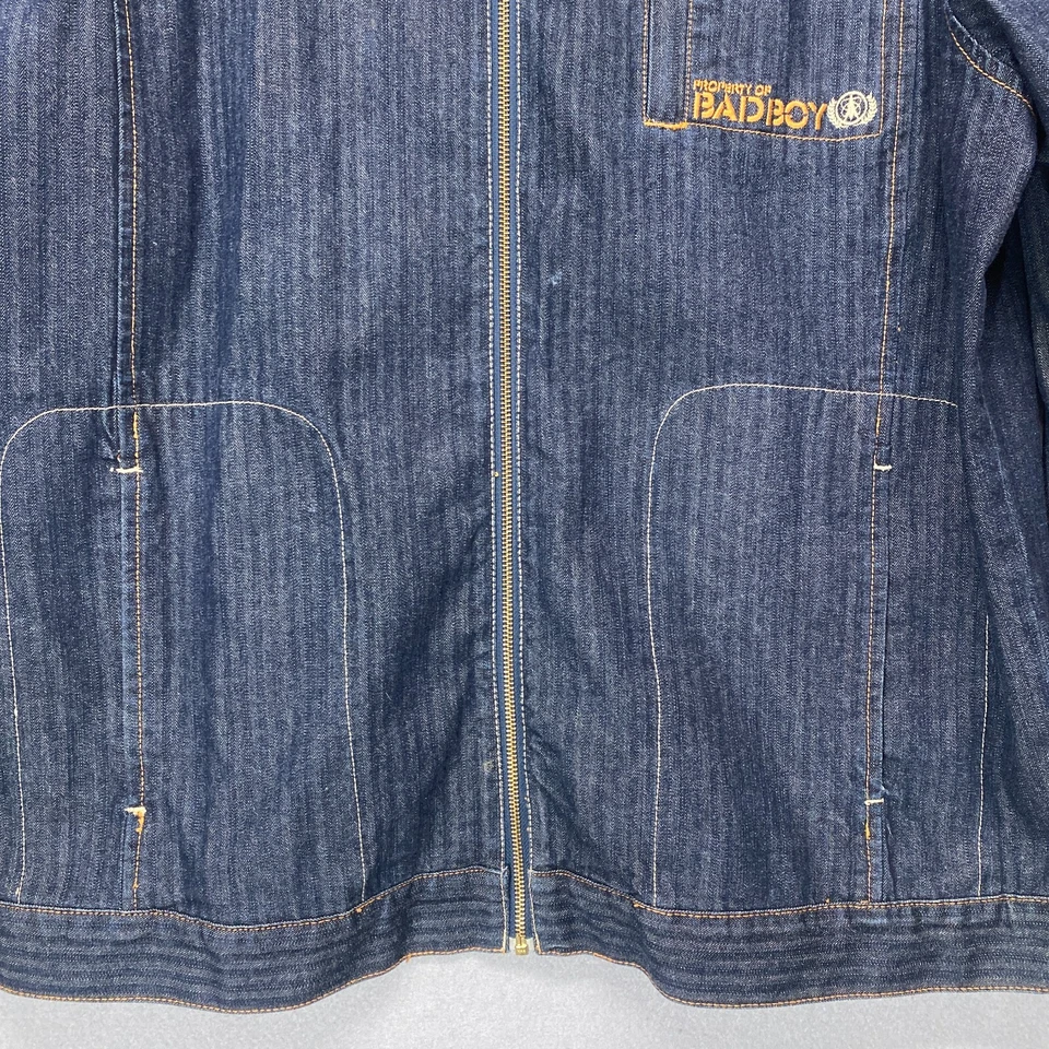 Chaqueta Denim BadBoy De Colección Para Hombre XLarge Azul Rayas Bolsillos Hip Hop Foto 2 de 4
