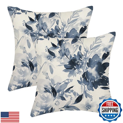 Spring Flower Pillow Covers 20x20 Watercolor Navy Blue Floral Farmhouse Decor - Bild 1 von 5