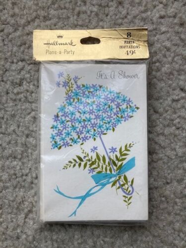 Vintage Hallmark "It's a shower" Invitations Umbrella Flowers Set 8 free shippin