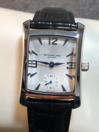 Stuhrling Swiss Quartz Women Dress Watch Blue Hands Silver Dial Leather Band - Picture 6 of 24