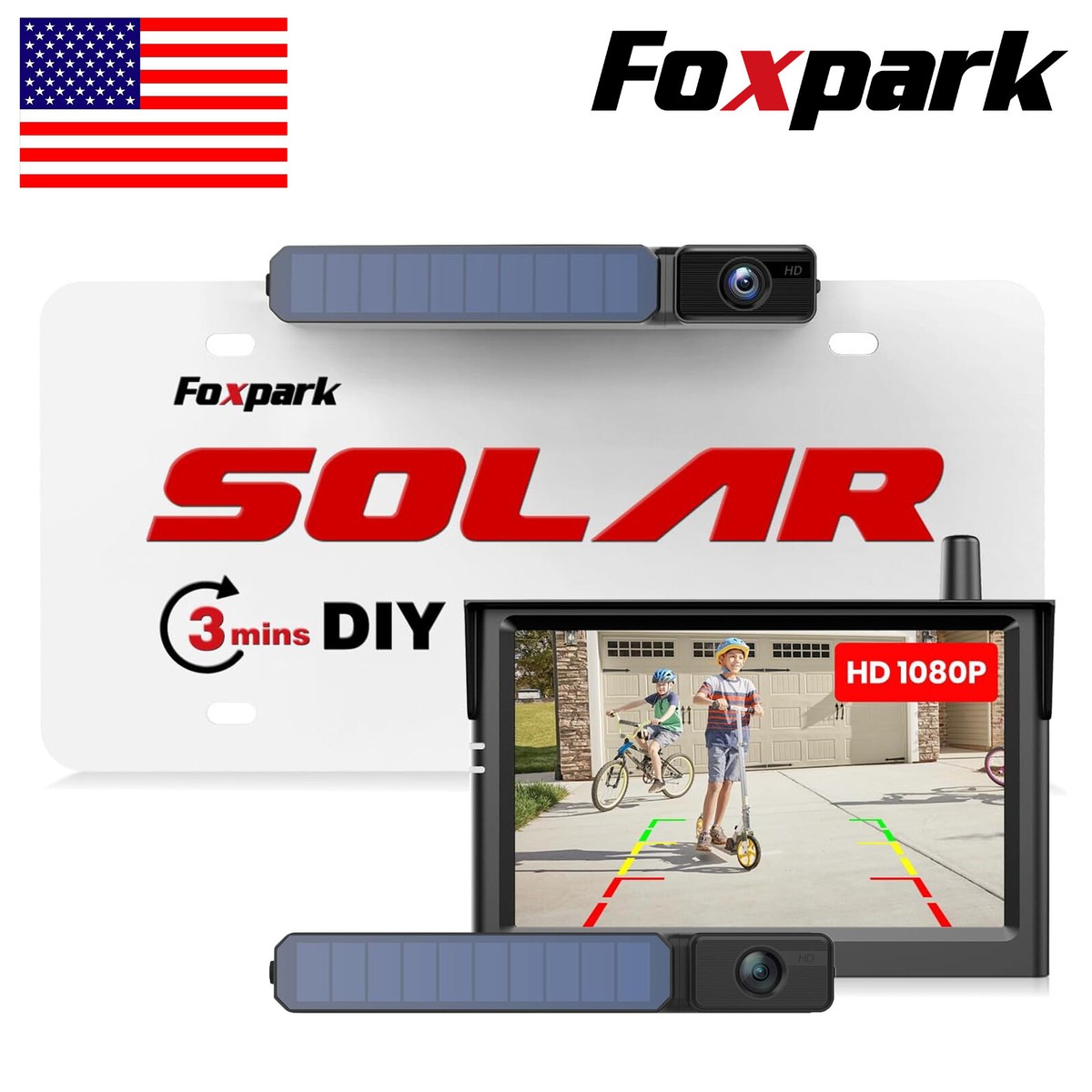 Foxpark Solar Wireless Backup Rear View Camera + 5