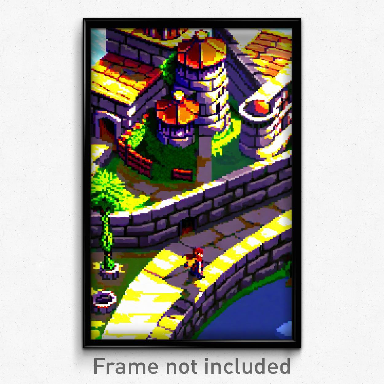 8-Bit Pixel Art Fortress Poster - Psychedelic Trippy Video Game Print
