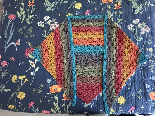 New Handmade Lightweight Crochet Triangle Shawl Earth Tone Knit Wrap Lacy Stripe - Picture 3 of 7