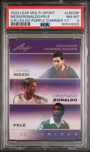 PSA 8 Lionel Messi Pele Cristiano Ronaldo 22 Leaf Triple Purple Shimmer 1/1 Card - 第 1/1 張圖片