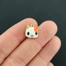 4 Cat Charms Gold Tone Enamel Adorable - Orange And White - E647
