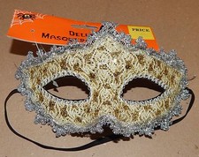 Halloween Costume Half Mask Adult Stiff Molded Gold With Silver Trim 128R