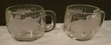 Vintage Nestle World Globe Frosted Glass Coffee Mugs Cups - Set of 2 (#158)