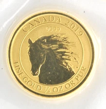 Canada RCM 2019 $10 Reverse Proof Horse 1/4 Oz .999 Fine Gold Coin Bullion