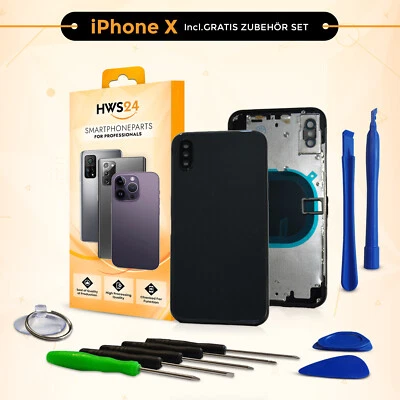 HWS24 Backcover für iPhone X Schwarz Gehäuse Rückseite Rahmen Glas Frame Housing NEU
