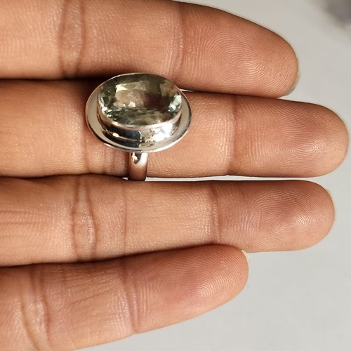 GREEN AMETHYST NATURAL GEMSTONE 925 SOLID STERLING SILVER HANDMADE JEWELRY RING - Picture 5 of 5