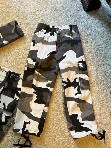 Youth Camo Shirt Sz 10 & Pants Size 4 Gray Black White Made In USA New Cotton - Picture 2 of 5