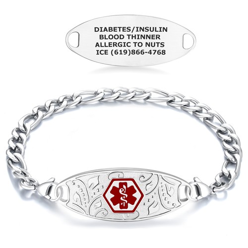 Divoti Titanium Medical Alert Id Bracelet for Women - Custom, w/Figaro Chain - Picture 10 of 13