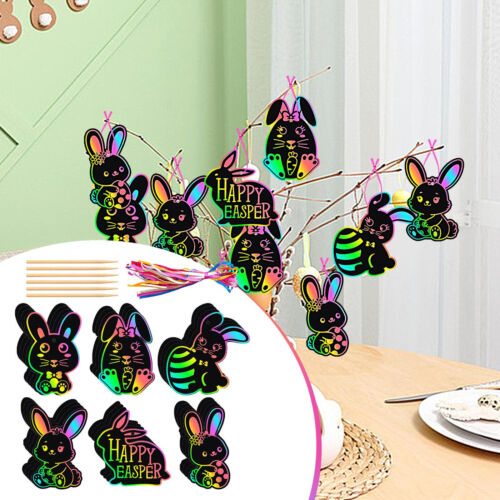 24 Easter Scratch Art Rainbow Paper Scratchboard for Kids Craft Drawing Writing - Picture 6 of 12