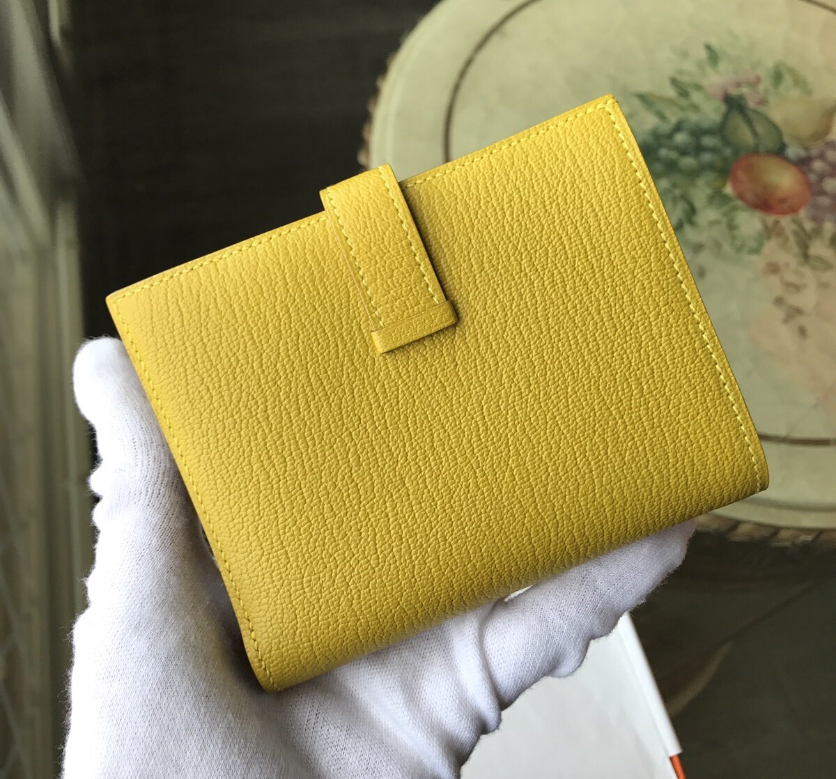 ◆HERMES◆ Bearn wallet 財布 イエロー 100% Authentic Hermes Portefeuille Bearn Leather Wallet