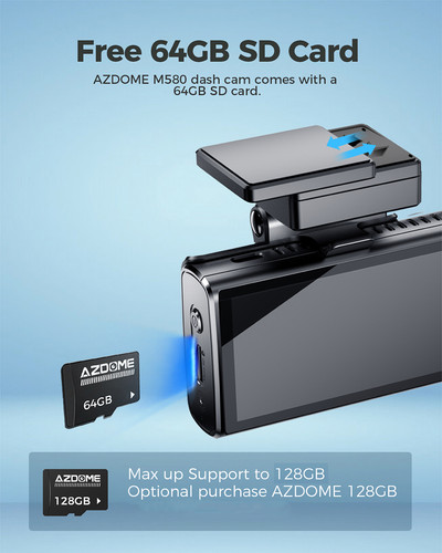 AZDOME 5K Dual Dash Cam 4K+1080P 64GB Karte 5GHz WiFi GPS Parkmodus Autokamera - Bild 9 von 11