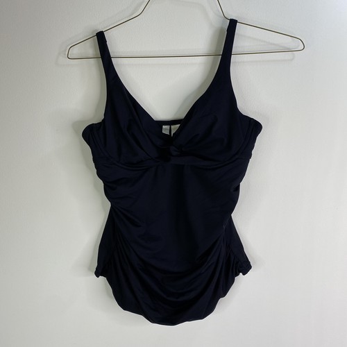 Anne Cole 34D 32DD Twist-Front Ruched Tankini Top Black Underwire No soft cups - Afbeelding 3 van 13