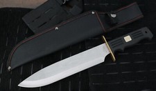 15 Classic Bowie Modern Large Brass Hilt Rubber Handle Heavy Duty Sheath Sharp