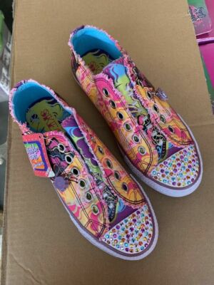 Skechers Twinkle Toes Shuffles PIXIE DUST NEON Tattoo Sneaker Shoes Slip 3 RARE