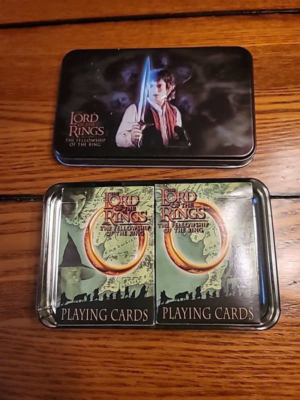 THE LORD OF RINGS PLAYING CARD SET OF TWO  AND COLLECTOR TIN