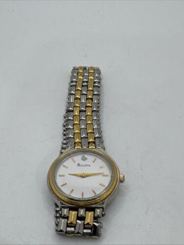 Vintage Bulova Women's Quartz Diamond Accent two tone working/new battery