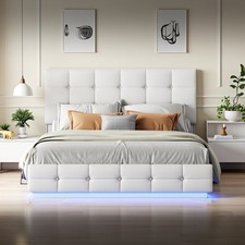 Polsterbett Kunstlederbett Doppelbett mit Bettkasten LED Lattenrost 140x200cm