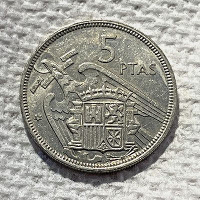 1957 Spain 5 Pesetas Coin Francisco Franco Eagle