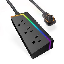 Titan 3-Outlet Power Strip, 8ft Braided Cord, LED Color-Select, Rotating Plug