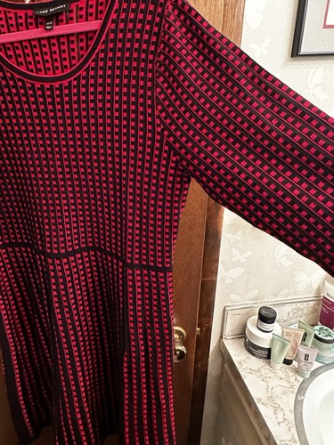 Lane Bryant Red Black Checkered Winter 3/4 Sleeve Sweater Dress 14/16 - Picture 4 of 6