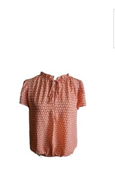 Max Studio Women s L Flutter Sleeve Blouse Coral White Floral Boho Chic Top