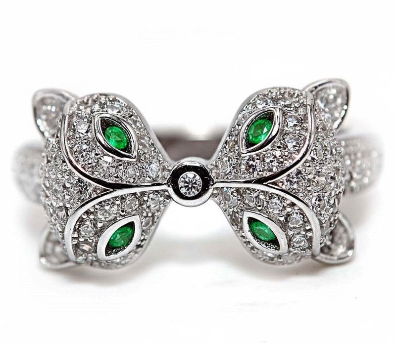 Fox Face 2CT Heat Treated Green Tourmaline 925 Solid Sterling Silver Ring Sz 6 