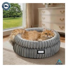 Round Cat Bed 20 Inch Washable Faux Fur Plush Kitten Bed Anti-Slip Bottom